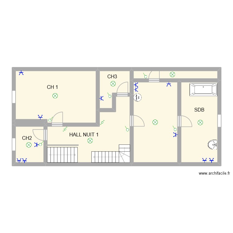 étage 1. Plan de 8 pièces et 89 m2