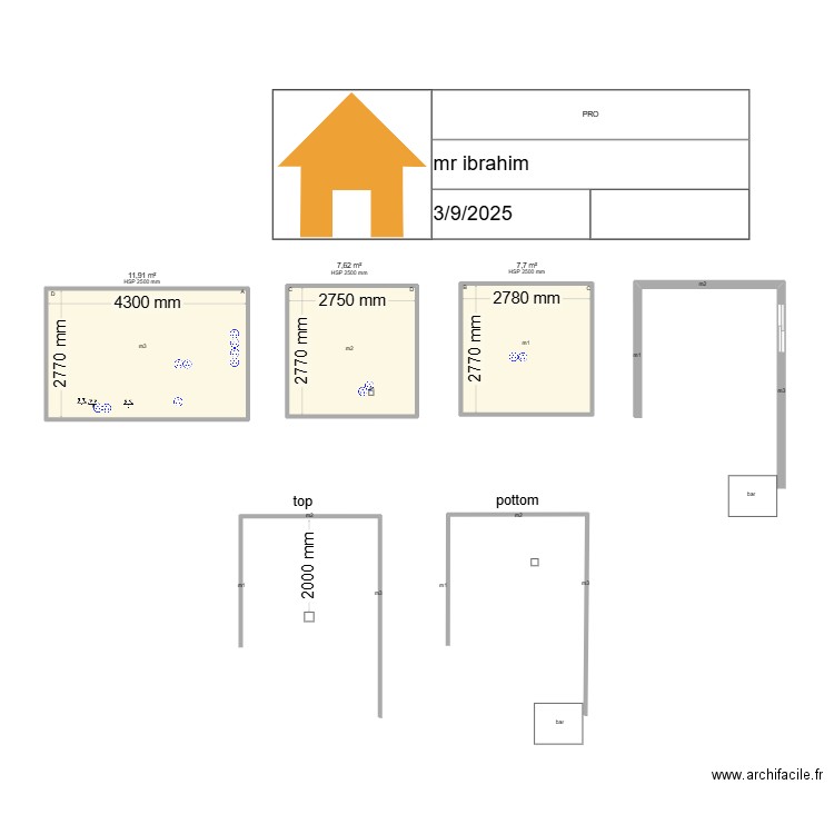 ابراهيم الجبلي. Plan de 3 pièces et 27 m2