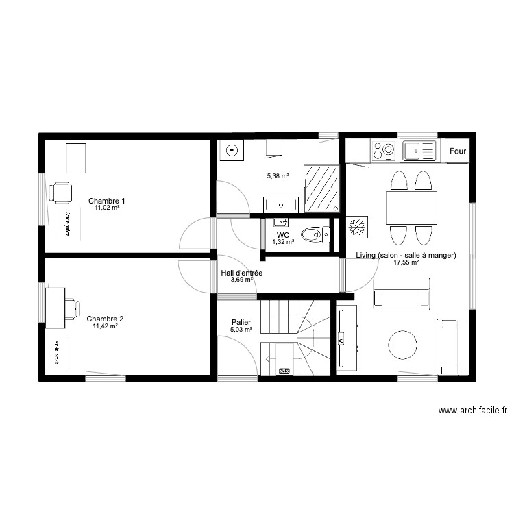 Annexe Tenderie Etage meubles. Plan de 8 pièces et 56 m2