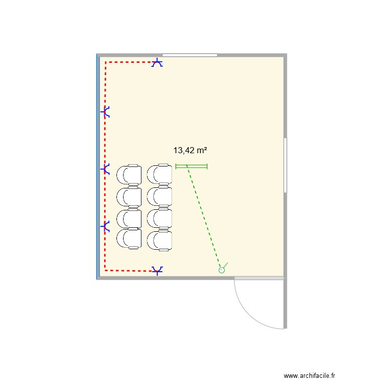 reception bloc. Plan de 1 pièce et 13 m2