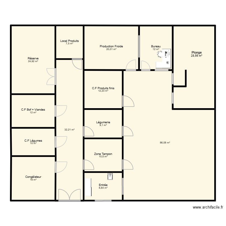 Plan cuisine. Plan de 14 pièces et 290 m2
