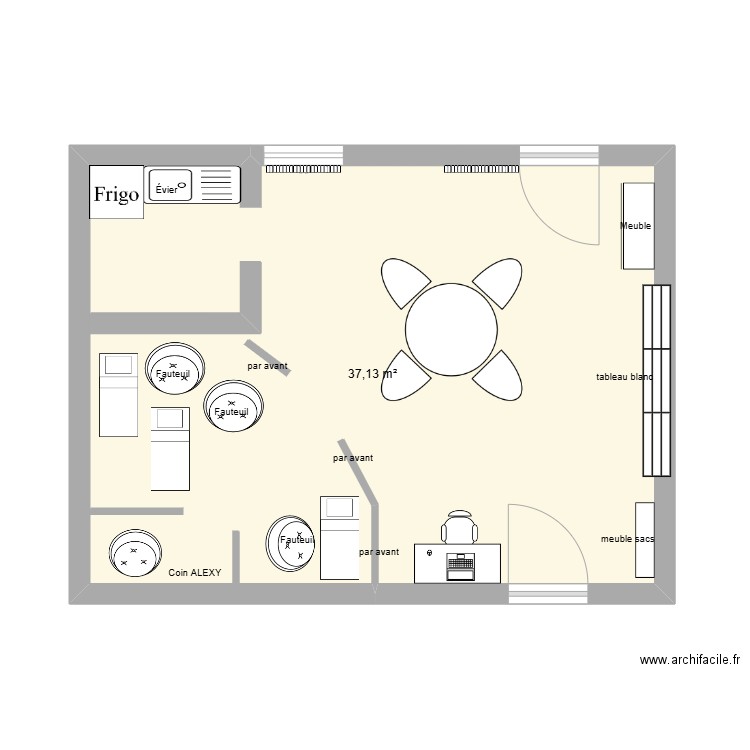 salle 2. Plan de 1 pièce et 37 m2