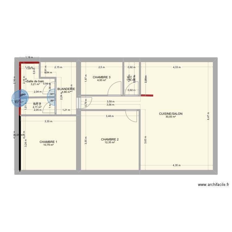 GROS 2. Plan de 9 pièces et 71 m2