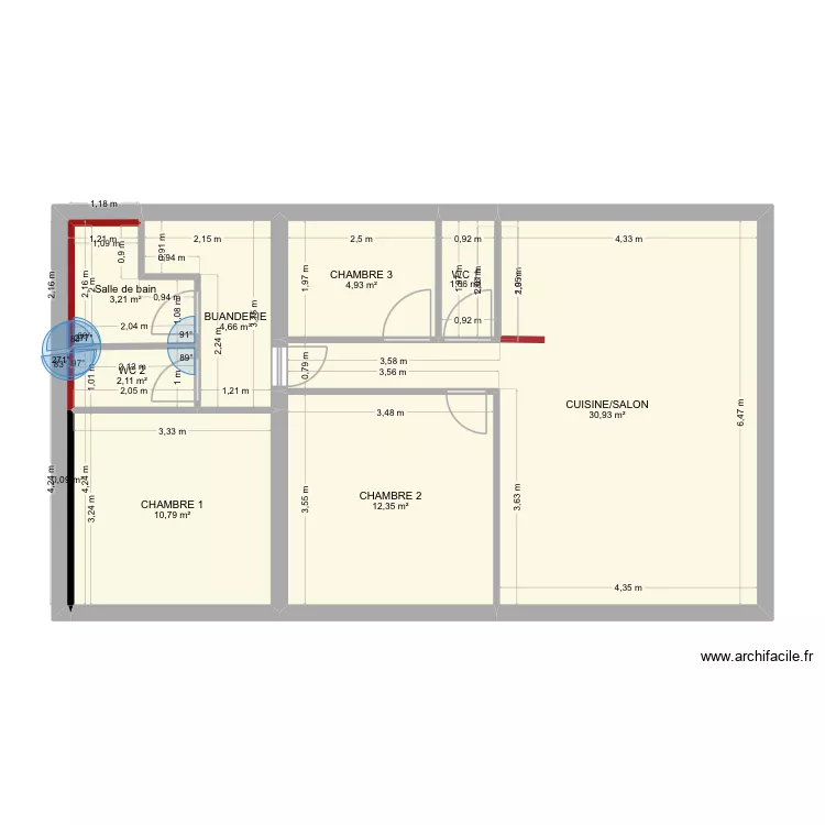 GROS 2. Plan de 9 pièces et 71 m²