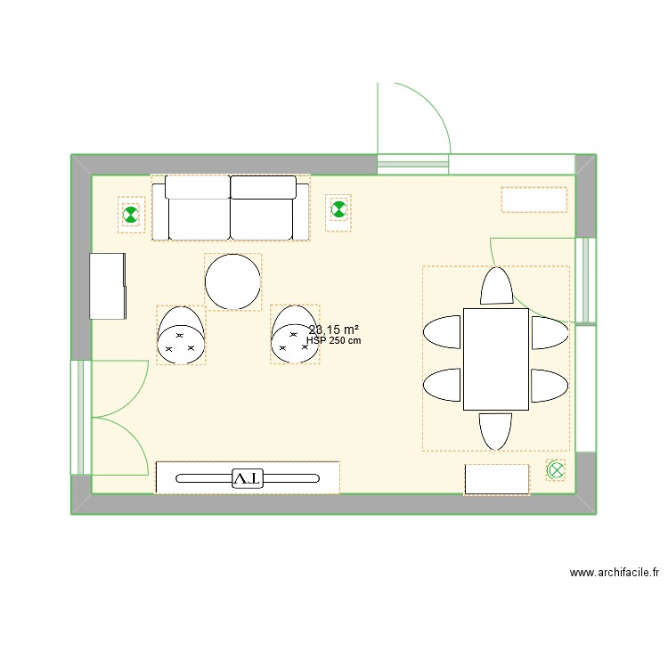 séjour. Plan de 1 pièce et 23 m2