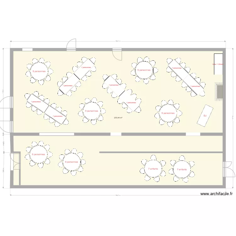plan des tables mariage. Plan de 1  et 200 m²