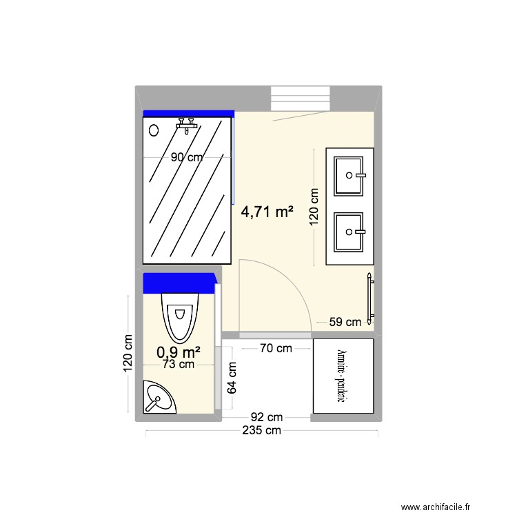 David Peaud SDB. Plan de 2 pièces et 6 m2