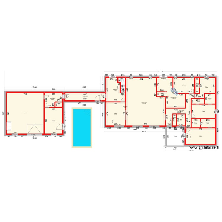 MONDRECOURT RDC garage piscine sans meuble. Plan de 23 pièces et 703 m2