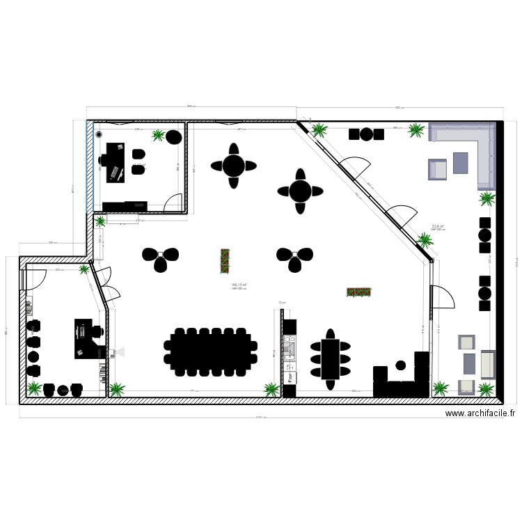 coworking final. Plan de 3 pièces et 236 m2