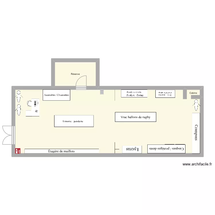 Magasin rugby. Plan de 2  et 73 m²