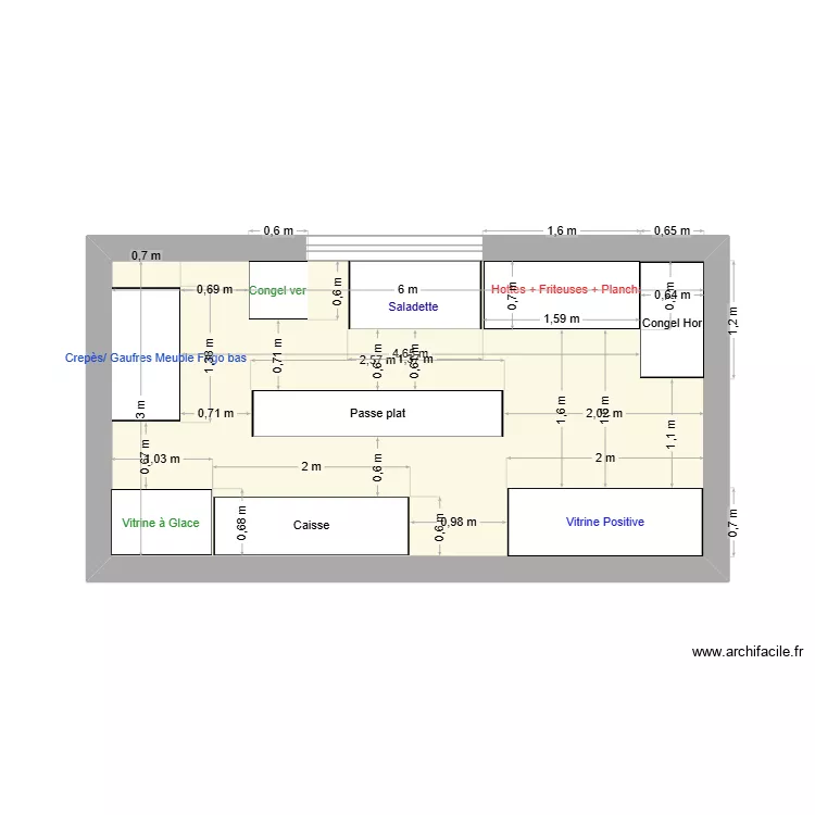 Snack Hall. Plan de 1  et 18 m²