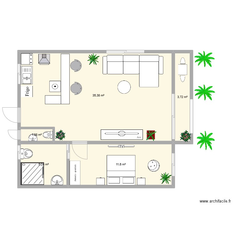 LILIAN 2. Plan de 5 pièces et 57 m2