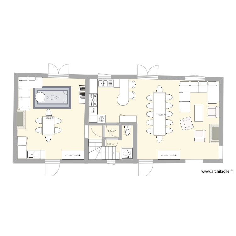 Logement sud-ouest RdC 151224. Plan de 4 pièces et 72 m2