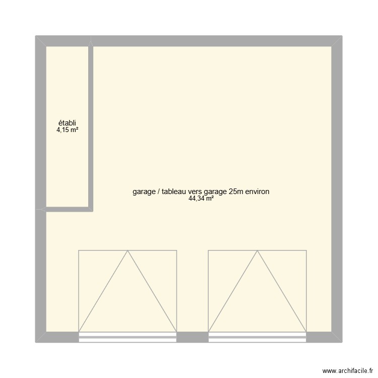 la taillée garage. Plan de 2 pièces et 48 m2