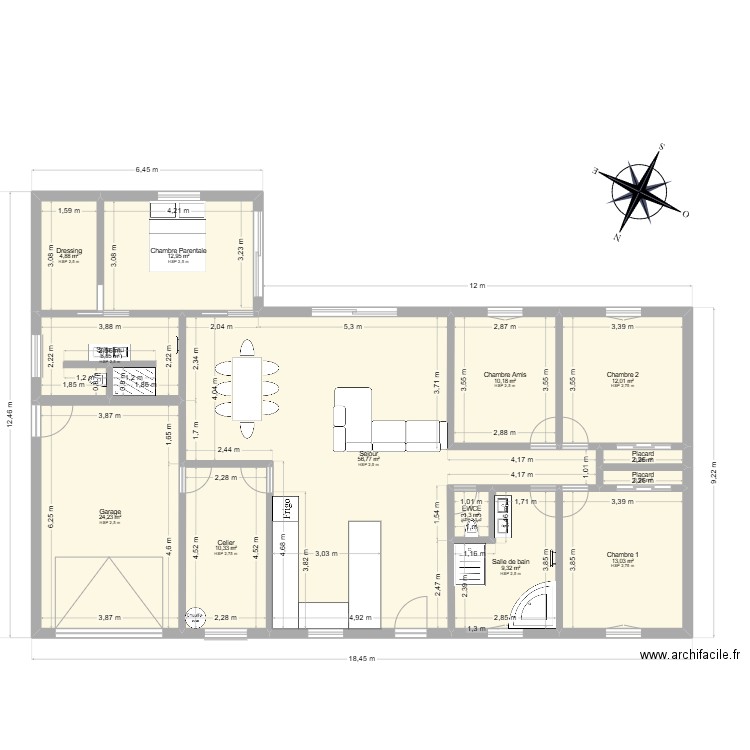 Variante B. Plan de 13 pièces et 165 m2