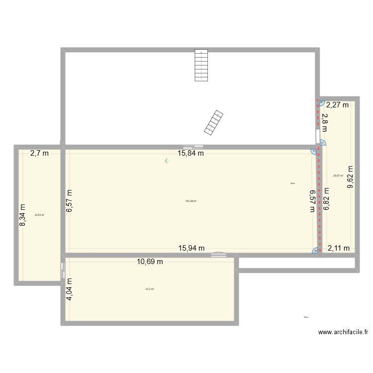 terrasses. Plan de 4 pièces et 191 m2
