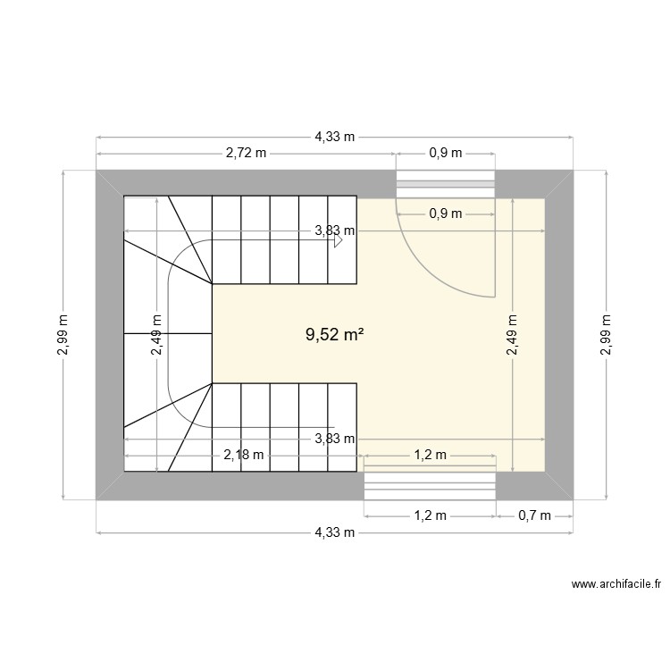 RDC. Plan de 1 pièce et 10 m2