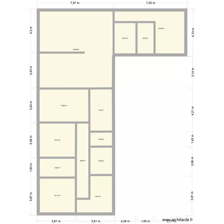 L en bas 1. Plan de 13 Pièces et 167 m²