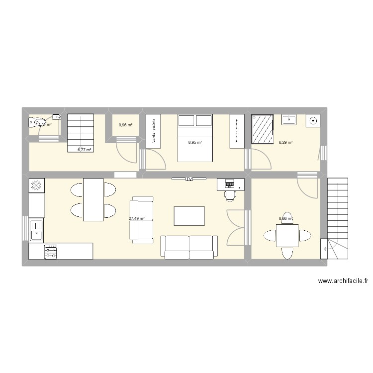 DREUX 2. Plan de 7 pièces et 60 m2