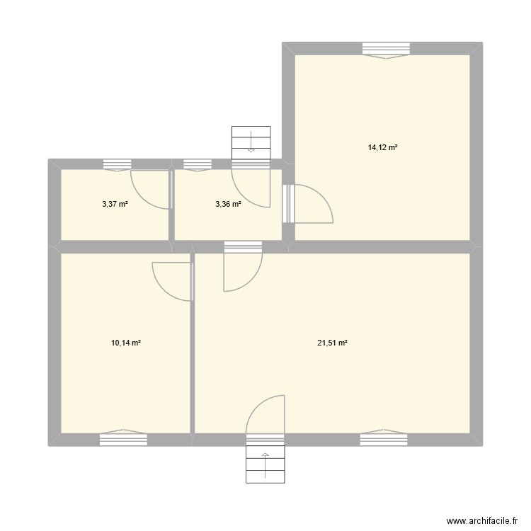 RDC actuel. Plan de 5 pièces et 53 m2