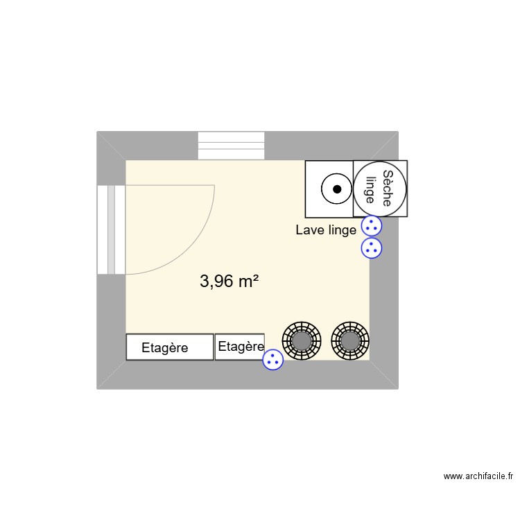 Buanderie. Plan de 1 pièce et 4 m2
