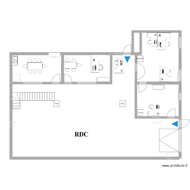 RDC. Plan de 4 pièces et 42 m2