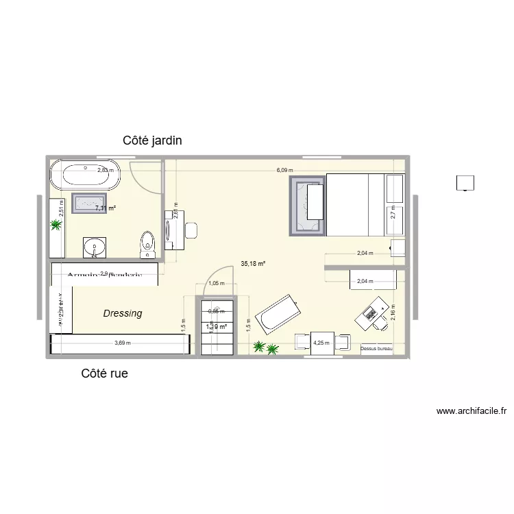 Escalier central, dressing et salle de bains 3. Plan de 3  et 43 m²