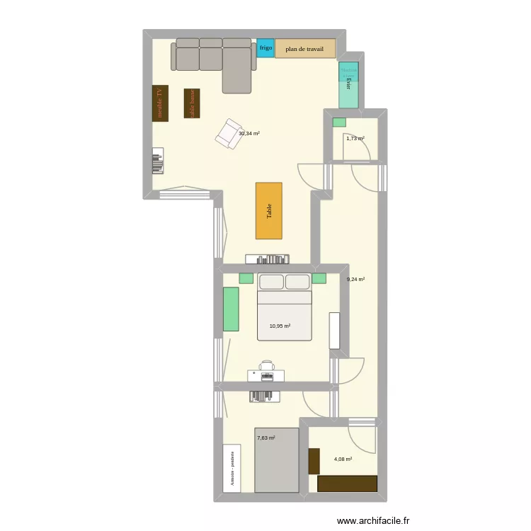 Appart. Plan de 6  et 64 m²