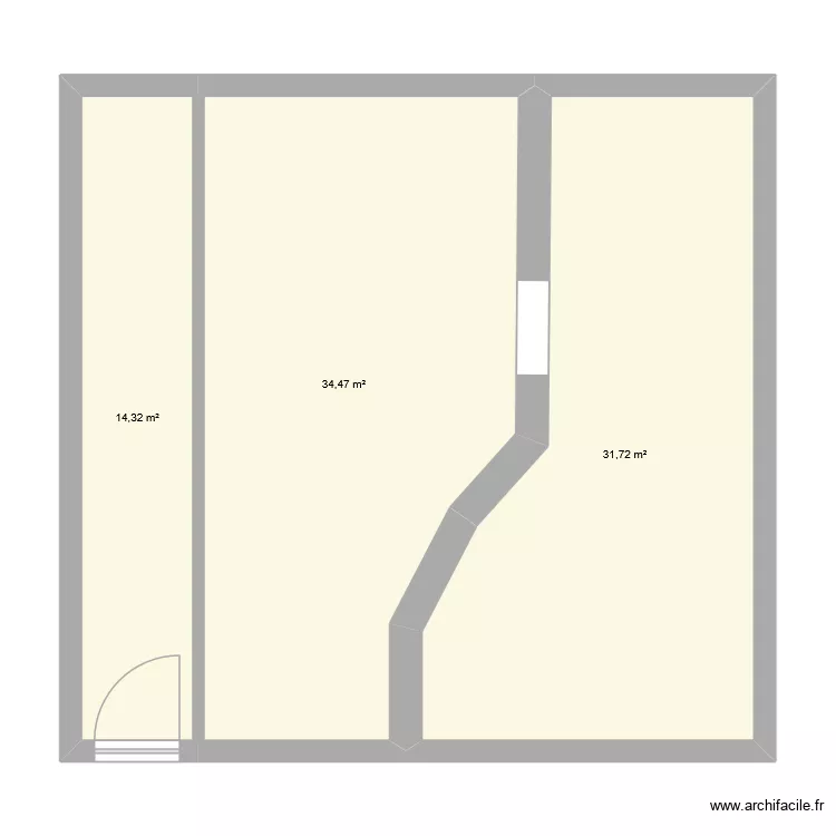RdC. Plan de 3  et 81 m²