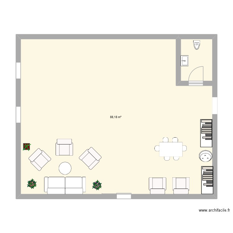 Hall d'accueil. Plan de 1 pièce et 88 m2