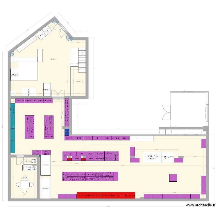 PROJET MODIF hall. Plan de 4 pièces et 215 m2