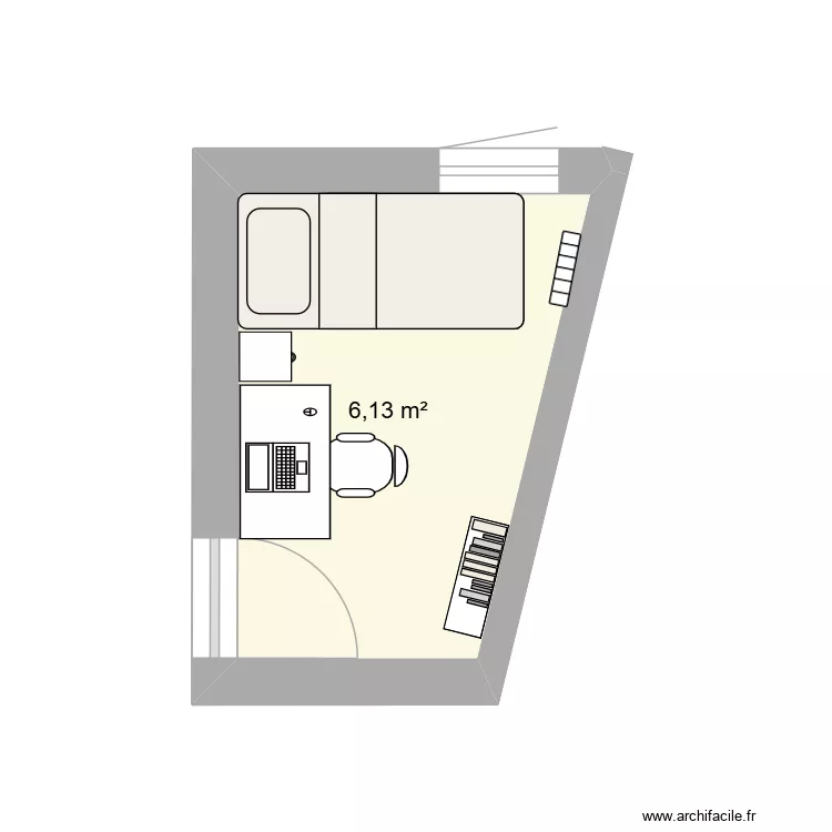 chambre lit bas. Plan de 1  et 6 m²