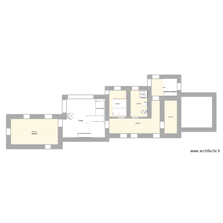 Katsuraki avec maison existante. Plan de 6 pièces et 53 m2