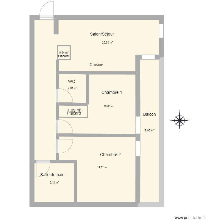 Plan appartement vierge. Plan de 8 pièces et 69 m2