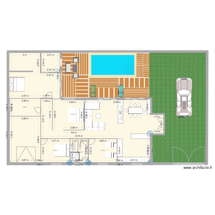 hajeb. Plan de 7 pièces et 186 m2