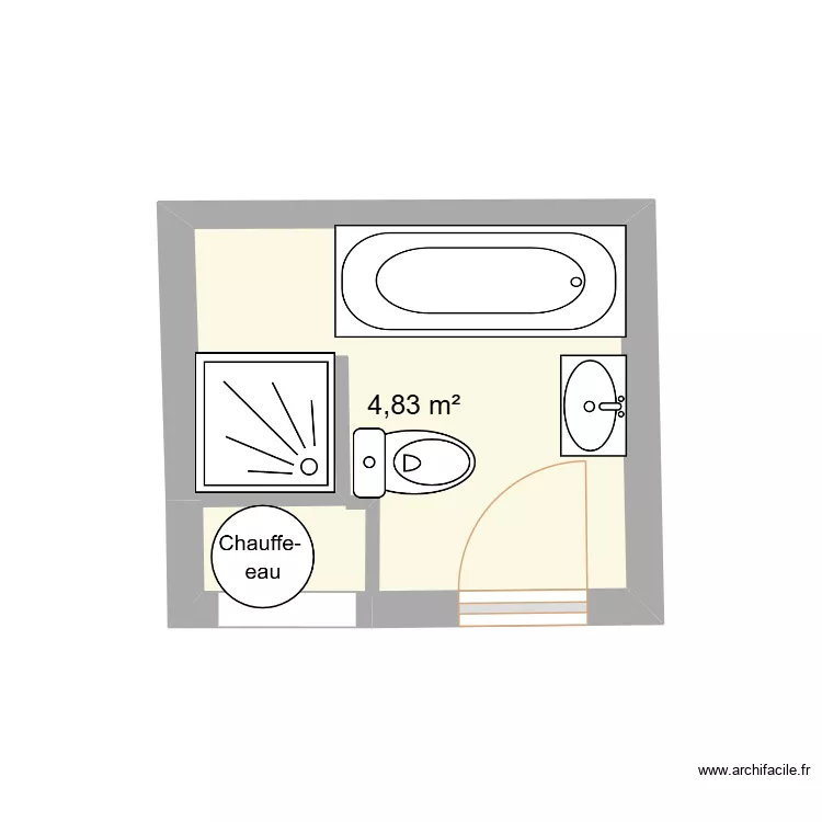 SDB ACTUELLE LANOE final. Plan de 1  et 5 m²