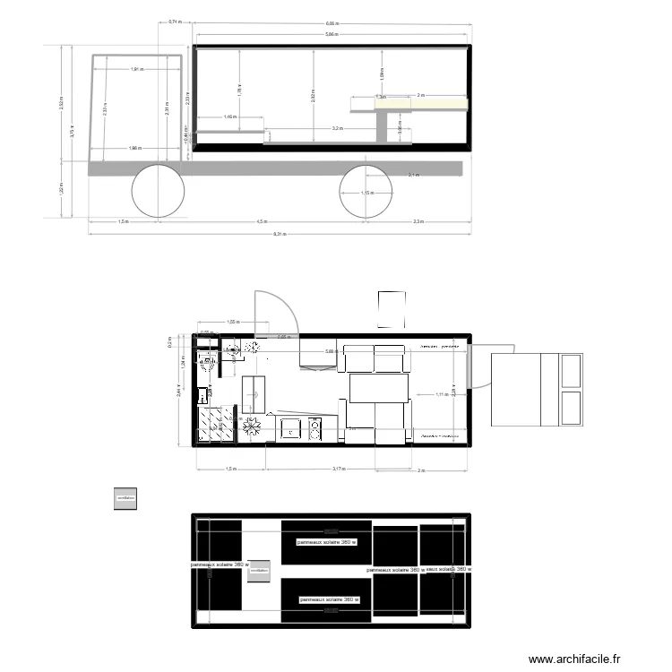 cotes shelter sdb avant canape. Plan de 4  et 44 m²