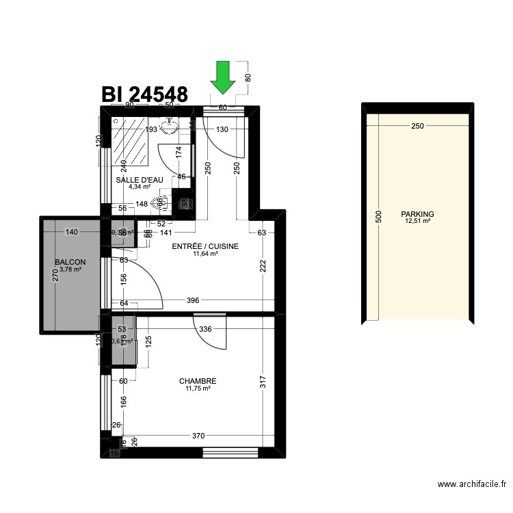 BI 24548. Plan de 9 pièces et 45 m2