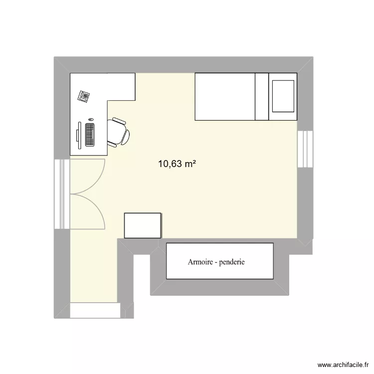 chambre. Plan de 1  et 11 m²