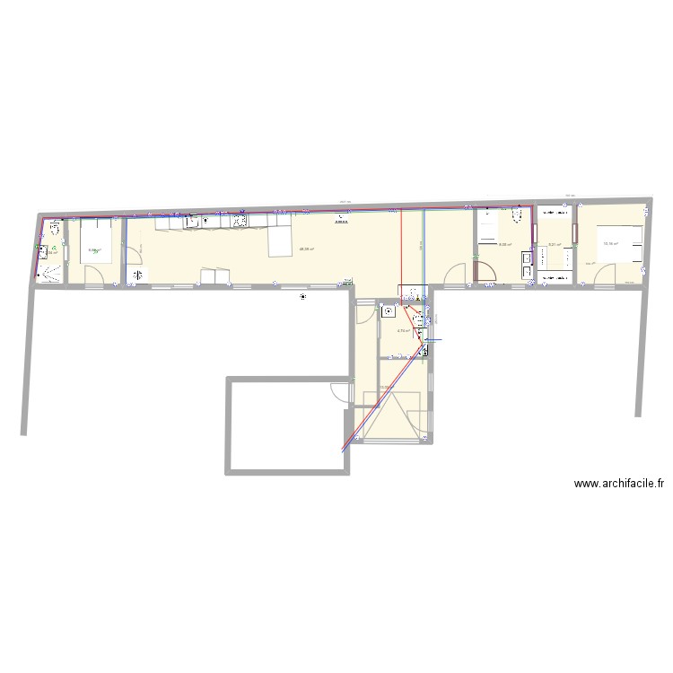 Plomberie2. Plan de 8 pièces et 99 m2