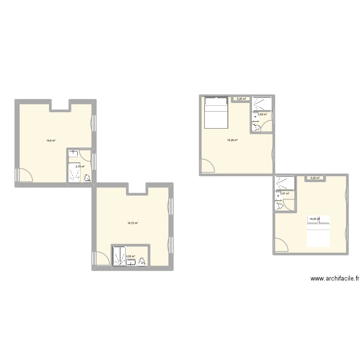 Studio droite. Plan de 10 pièces et 77 m2