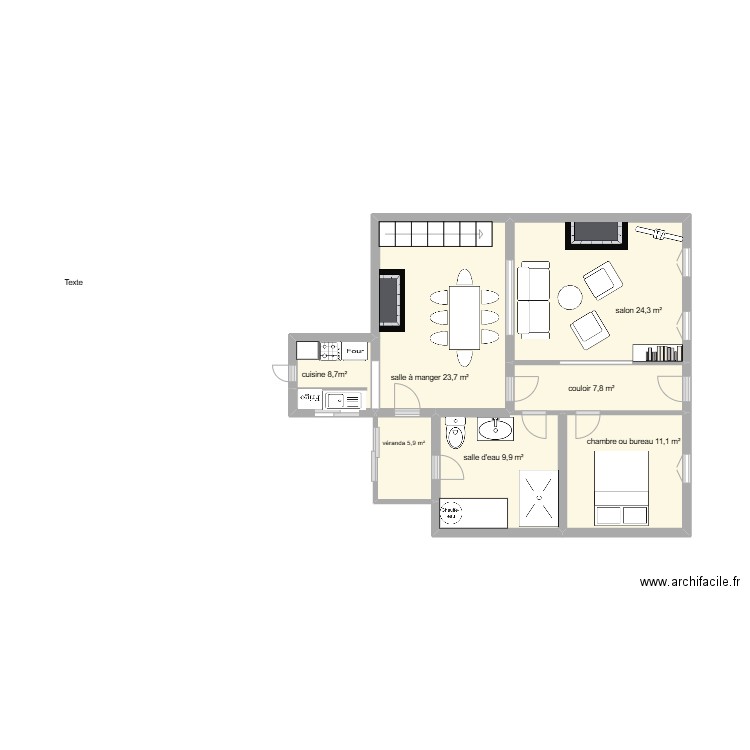 Chaigneau. Plan de 7 pièces et 23 m2