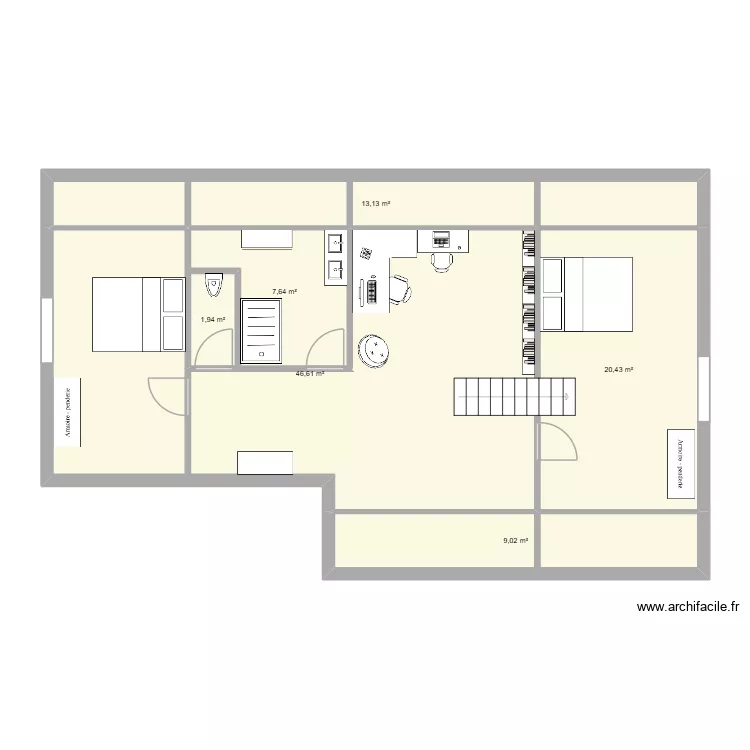 Etage. Plan de 6  et 99 m²