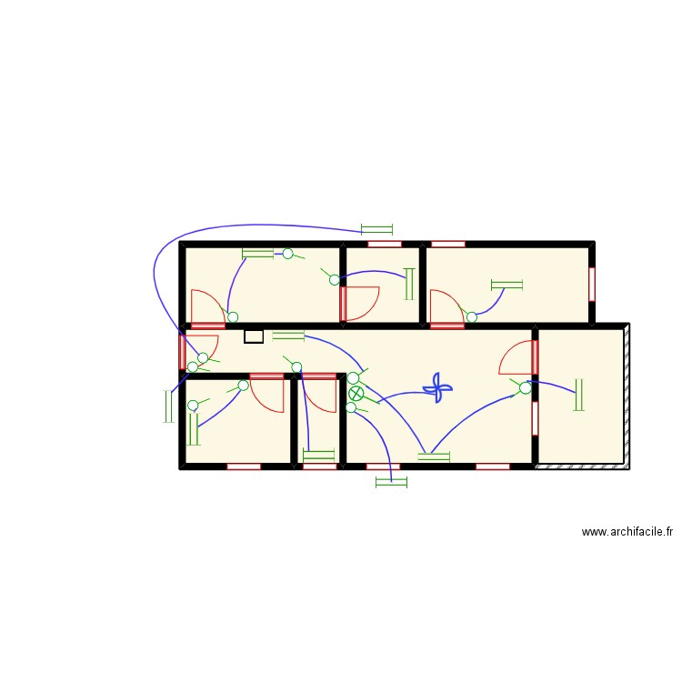 Circuit des lampes Mr. Jacques. Plan de 7 pièces et 28 m2