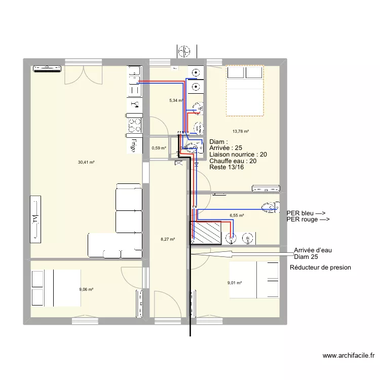 Castel T4 RDC - Plomberie. Plan de 
