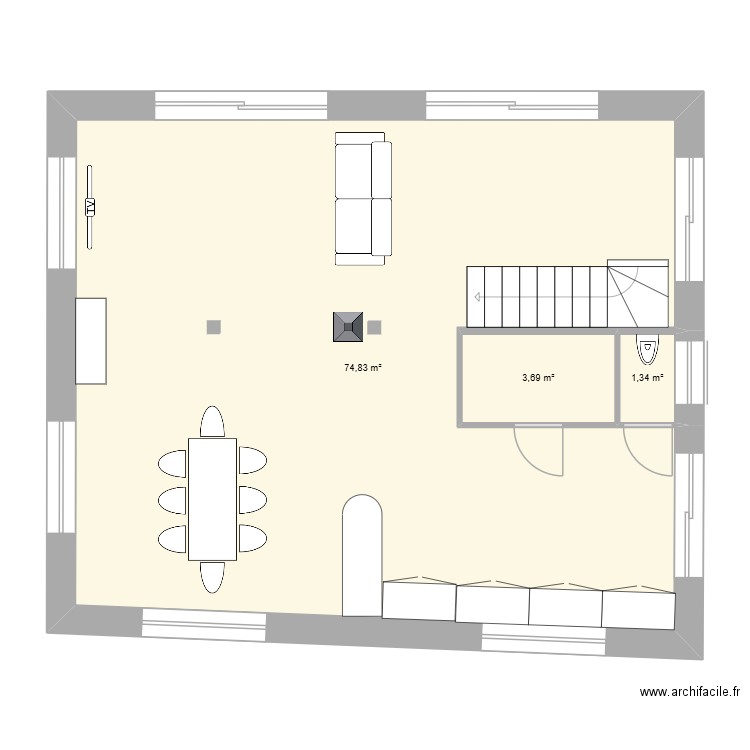 CHALET-BAS. Plan de 3 pièces et 80 m2
