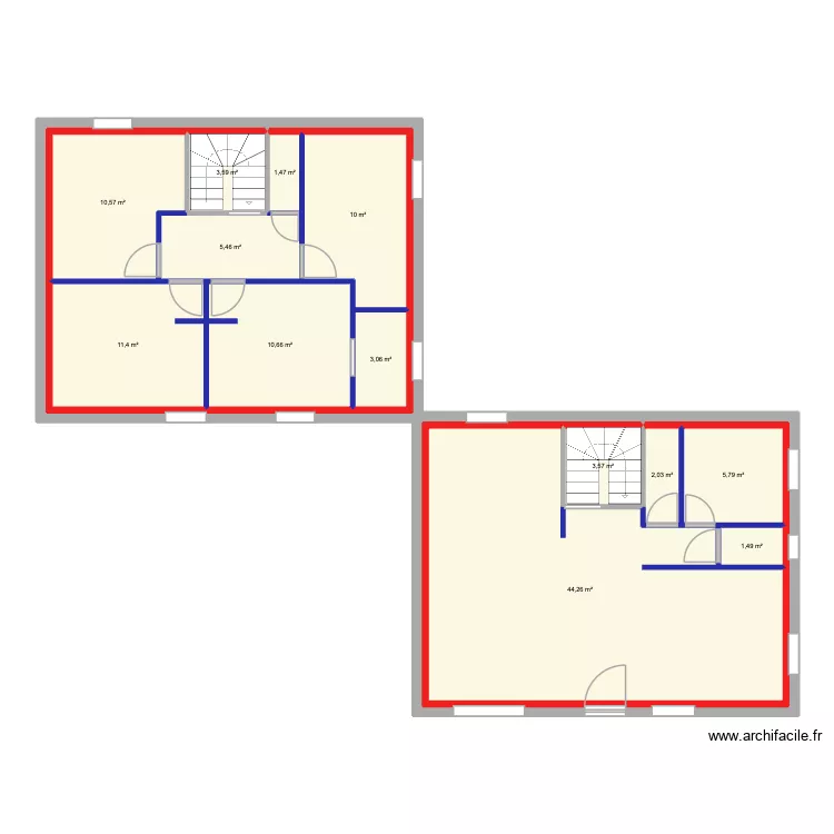 maison grange au cote. Plan de 15  et 113 m²