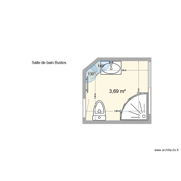 salle de bain B. Plan de 1 pièce et 4 m2