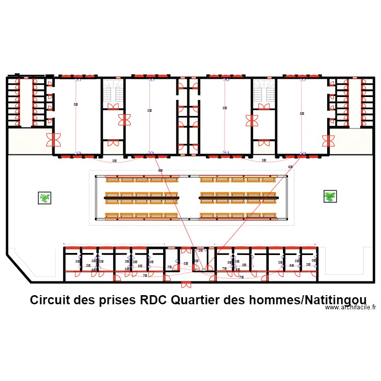 Circuit des prises RDC Quartier des hommes. Plan de 117 pièces et 835 m2