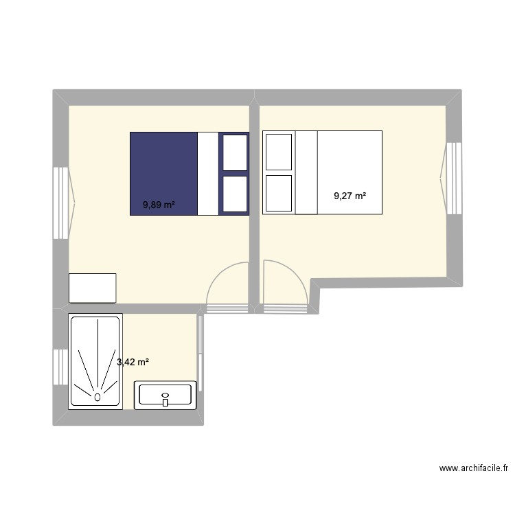 CHAMBRE RDC. Plan de 3 pièces et 23 m2